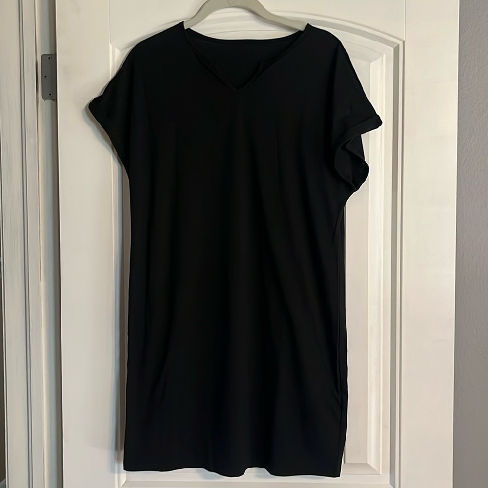 Great black dress with a jean jacket or vest
